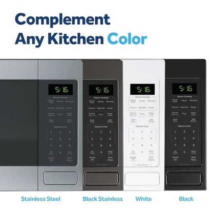 GE GCST16S1WBB Microwave Oven, 1,150-watt 8 Auto Cooking Settings, Child-Lock Technology, Kitchen Essentials for The Countertop, Dorm Room or Apartment, 1.6 Cu. Ft, Black