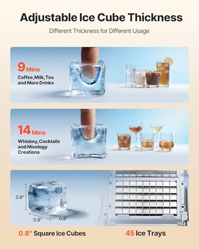 VEVOR Commercial Ice Maker Machine, 120 lbs/24H Ice Production, 19-33 lbs Storage Bin, 45 Cubes per Cycle, Stainless Steel Under Counter & Freestanding Ice Maker with LED Display, Self-Cleaning