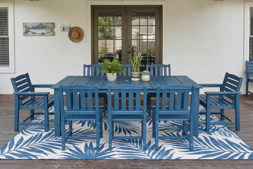 Patio Kingdom Perli™ 9-Piece Outdoor Dining Set, All-Weather HDPE Patio Furniture with 8 Ergonomic Chairs & Large Table, Built-in Umbrella Hole, UV-Resistant Set for Backyard, Deck, Poolside, Blue