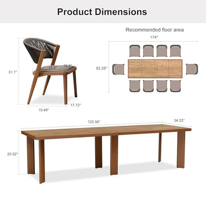 PURPLE LEAF 11-Piece Patio Dining Set Outdoor Furniture Rectangular Table and Chairs Set with Aluminum Frame and Teak-Finish for Garden Deck Backyard Kitchen Deep Teak Outdoor Set
