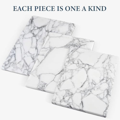 Koville Italian Natural Marble Cutting Board for Kitchen Pastry Bread Macaron Display, 12" x 8" Real Stone Slab Marble Cheese Board for Counter, Bathroom Perfume Tray Candle Plate (Arabescato)