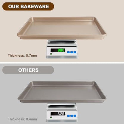 Baking Sheet Pan Set of 3, Commercial Cookie Sheets for Baking, Nonstick Half/Quarter/Jelly Roll Pans Replacement Toaster Oven Tray, Heavy Duty & Easy Clean, Champagne Gold