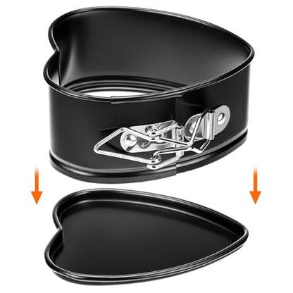 QWORK Springform Cake Pan Set - 4 Pack 4-Inch Non-Stick Leakproof Heart Shape Cheesecake Pan Baking Molds with Removable Bottom for Birthday Cakes