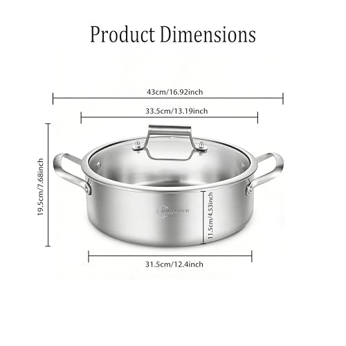 LOLYKITCH 8 Quart Stainless Steel Sauté Pan with Lid, Extra Large Deep Skillet, 13 Inch Triply Braiser Pot with Double Handles, Induction Jumbo Cooker for Family Meals, Oven Safe, 6-12 Servings