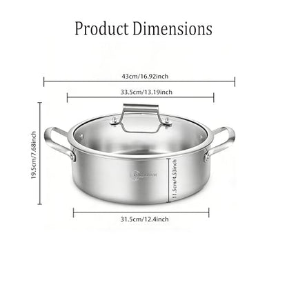 LOLYKITCH 8 Quart Stainless Steel Sauté Pan with Lid, Extra Large Deep Skillet, 13 Inch Triply Braiser Pot with Double Handles, Induction Jumbo Cooker for Family Meals, Oven Safe, 6-12 Servings