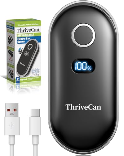 ThriveCan Rechargeable Electric Can Opener – One-Touch for Seniors & Arthritis & Weak Hands, Smooth-Edge Side-Cut, Hands Free & Easy, Ergonomic Design Works on All Can Sizes, Ideal Kitchen Gift Black