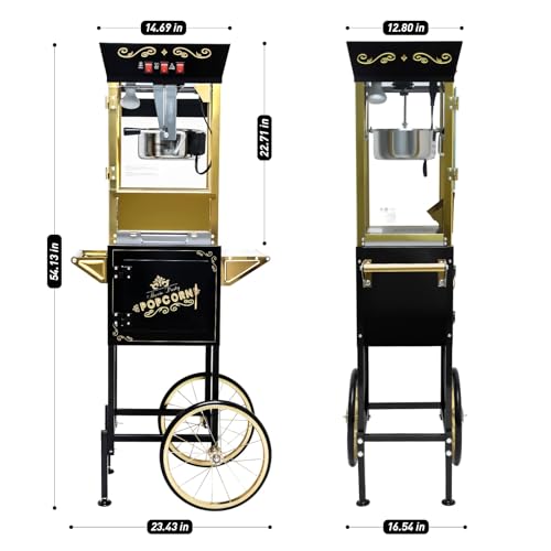 12oz Commercial Popcorn Machine with Cart, Black