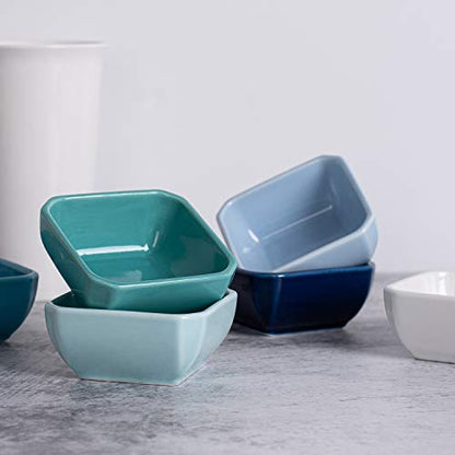 DELLING 6 Oz Porcelain Ramekins Set of 6, Square Souffle Dishes Oven Safe - Colorful Ceramic Creme Brulee Ramekins for Baking, Dishwasher Microwave Freezer Safe Dessert Cups for Pudding Custard
