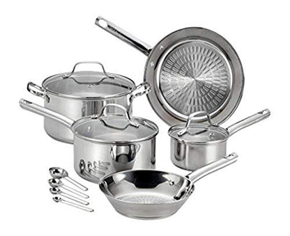 T-fal Performa Stainless Steel Cookware Set 12 Piece Induction Oven Broiler Safe 500F Pots and Pans, Dishwasher Safe Silver
