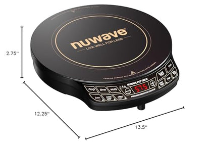 Nuwave Precision Induction Cooktop Gold, 12” Shatter-Resistant Ceramic Glass Surface, Large 8” Heating Coil, Portable, 96 Temp Settings 100°F to 575°F, 3 Wattage Settings 700, 900, and 1500 Watts