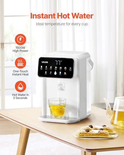 VEVOR Instant Hot Water Dispenser, Countertop Boiling Water Dispenser with Adjustable 7 Temperatures & 7 Water Volumes, 118oz Removable Water Tank, Quick Heating with Touchscreen & Child Lock for Home