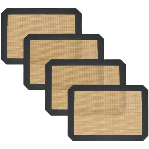 Small Silicone Baking Mats, Set of 4,11-4/5x8-1/4 Inch Quarter Sheet Size, Non Stick, BPA Free, 1/4 Baking Sheet Pan Liner for Cookies, Macaron, Bread, Pastry, Toaster (Grey)