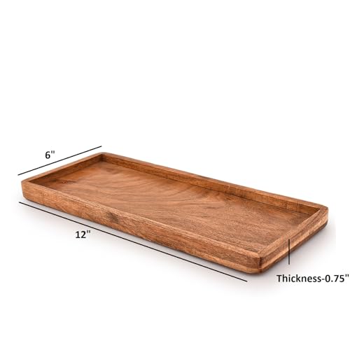 Mahasu Platter Acacia Wood Serving Platters Set of 3 Cake Appetizer Plates Kitchen Charcuterie Platter for Food (Set of 3) (12" X 6" X 0.75")