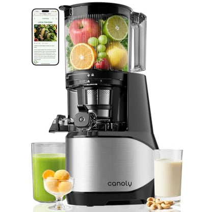 Canoly C09 Cold Press Juicer, 6" Extra Wide Feed Chute, 3-IN-1 Strainers (Juice & Sorbet & Nut Milk), Powerful AC Brushless Motor, Self Precut System, Juicer Machines with BPA-Free (Classic)