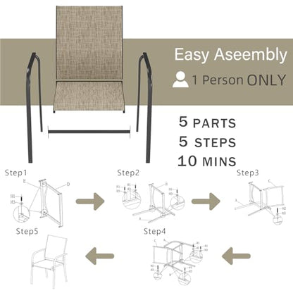 AECOJOY 5 Piece Patio Table and Chair Set for 4, Outdoor Dining Set Includes 51.2" Rectangle Table with 1.73" Umbrella Hole, 4 Stackable Textilene Chairs, for Garden, Backyard and Poolside, Dark Gray