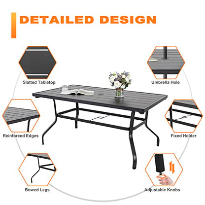 NUU GARDEN 7 Piece Outdoor Dining Set, 6 Swivel Patio Chairs and 1 Dining Table with 1.57 Inch Umbrella Hole, Iron Patio Furniture Set for Lawn Backyard Balcony, Black and Brown