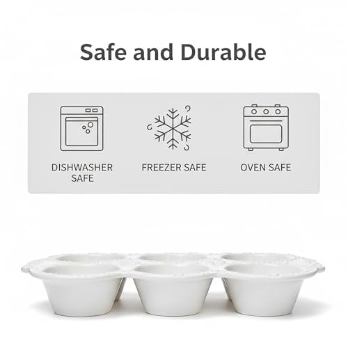 Hiceeden 2 Pack 6-Cup Ceramic Muffin Pan, Nonstick Cupcake Baking Pans with Handle, Ceramic Muffin Tin with Embossed Pattern for Muffin, Cupcake, White
