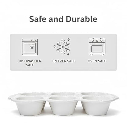 Hiceeden 2 Pack 6-Cup Ceramic Muffin Pan, Nonstick Cupcake Baking Pans with Handle, Ceramic Muffin Tin with Embossed Pattern for Muffin, Cupcake, White