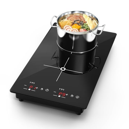 VBGK Double Induction Cooktop, 2300W 110V Portable Induction Cooktop with LED Touch Screen 9 Levels Settings,Electric cooktop with Child Safety Lock & Timer 2 burner