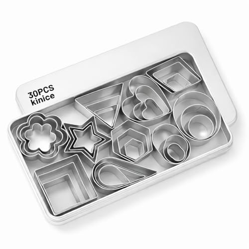 kinice 30 Pcs Mini Stainless Steel Cookie Cutters Set with Storage Box, Small Shape Baking Molds for Cookies, Polymer, Fruit, DIY Baking for Kids, Parties, Holidays & Kitchen Tools