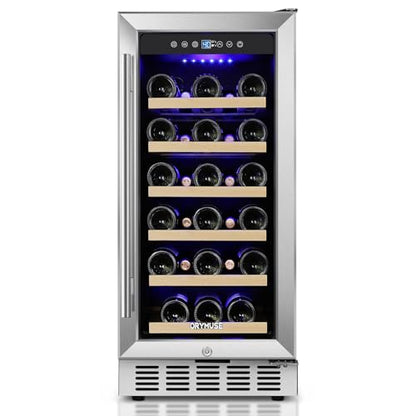 ORYMUSE 15 Inch Wine Cooler Under Counter, 30 Bottle Wine Fridge with Stainless Steel Glass Door, Built-In or Freestanding Wine Cellar with Removable Shelves and Digital Temperature Control