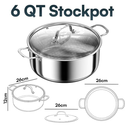 6 QT Stainless Steel Stock Pot with Lid, 10-inch Sauce Pan Induction Cookware, PFOA Free 5-Ply Simmer Pot with Non Stick Coating, Dual Ear Handles Cooking Pot Oven & Dishwasher Safe Easy to Clean