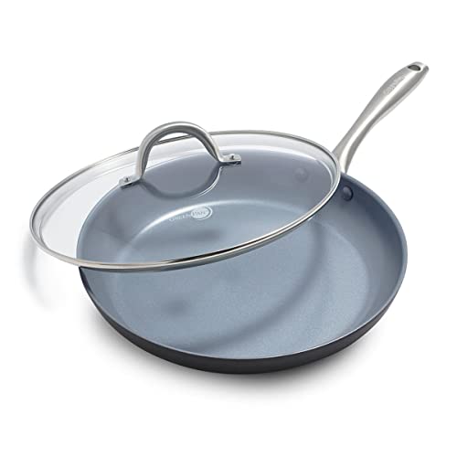 GreenPan Lima Hard Anodized 12" Frying Pan Skillet with Lid, Ceramic Nonstick, PFAS-Free Nontoxic Pots and Pans, Oven & Broiler Safe, Stainless Steel Handle, Cookware for Eggs & Omelet, Gray