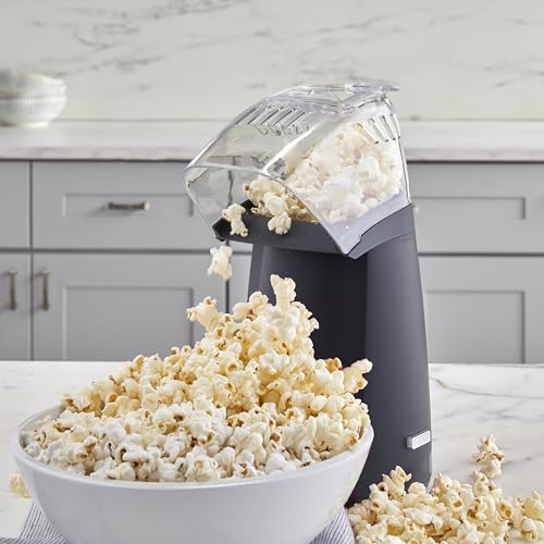 West Bend Air Crazy Hot Air Popcorn Popper Machine 4-Quart Oil-Free Popping for Healthier Snacks Dual-Purpose Measuring and Butter Cup On/Off Switch Compact Design, in Black