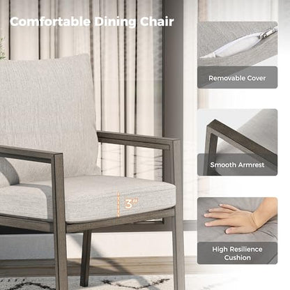 HAPPATIO Patio Dining Set for 8, 9-Piece Outdoor Aluminum Dining Furniture Set, 8 Cushioned Dining Chairs and Table for Deck Yard Poolside, Rust-Proof, Weather-Resistant, Easy Assembly