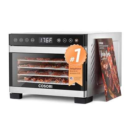 Cosori Food Dehydrator for Jerky, 176°F Temperature Control, 5 Stainless Steel Trays with 3.1 ft² Drying Space, 4 Presets, 48H Timer, for Dog Treats, Meat, Fruit, Veggies, Snacks, Bright-Silver