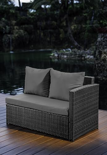 Nestl Outdoor Dining Set - 7 Piece Wicker Patio Set with Outdoor Dining Table, Outdoor Sectional Sofa and 3 Ottomans, Outdoor Patio Furniture Table and Chairs Set (Grey/Grey)