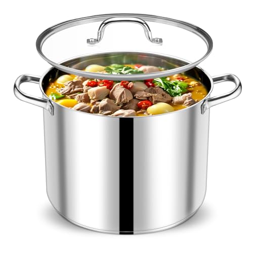 P&P CHEF 20 QT Stock Pot with Lid, Stainless Steel Large Cooking Pot, Soup Canning Stockpot for Stewing Simmering, Tri-ply Bottom for All Stoves, Heavy-Duty &Dishwasher Safe & Food-Grade