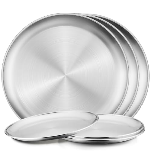Funnydin 6Pcs Pizza Pan for Oven - 10 & 8 Inch Pizza Pan Set, Stainless Steel Pizza Tray, Non-Toxic Round Pizza Plate for Baking, Party & Picnic Use, Dishwasher Safe