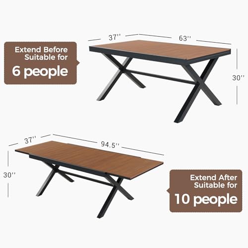 Grand patio 9-Piece Outdoor Dining Set for 8, Patio Dining Furniture Set for 8 Swivel Rope Wicker Chairs & 1 Extendable Rectangular Dining Table, Dark Grey