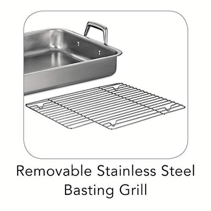 Tramontina 15-Inch Stainless Steel Roasting Pan with Rack, Turkey Roaster for Oven, Dishwasher Safe, Made in Brazil