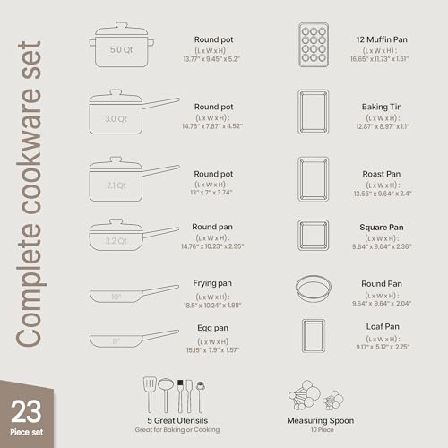 Pots and Pans Set, 23-Piece Non Stick Cookware & Bakeware Sets with Plaid Pattern, Stackable Design, Dishwasher Safe, Stain-resistant, Oven & All-Stove Safe, Tempered Glass Lid, Black