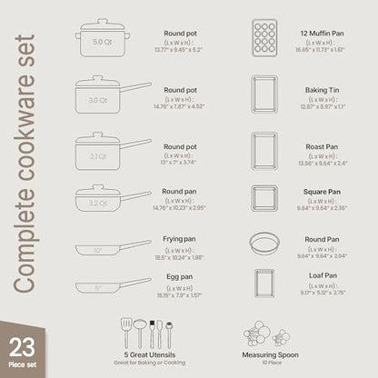 Pots and Pans Set, 23-Piece Non Stick Cookware & Bakeware Sets with Plaid Pattern, Stackable Design, Dishwasher Safe, Stain-resistant, Oven & All-Stove Safe, Tempered Glass Lid, Black