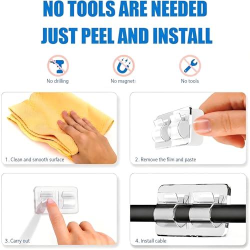 Keviyi Hooks for Outdoor String Lights Clips: 26Pcs Double Hooks for Hanging - Heavy Duty Clear Cable Clips with Waterproof Adhesive Strips - Outside Sticky Hooks Non-Slip No Drill