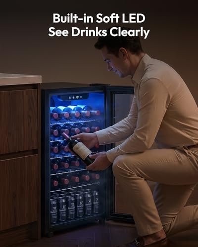 EUHOMY 125 Can Wine Cooler Refrigerator, Wine Fridge Glass Door, Black