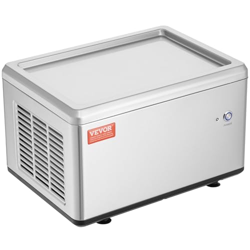 VEVOR Fried Ice Cream Machine, 12.6" x 8.5" 120W Stir-Fried Ice Cream Roll Maker with Compressor and 2 Scrapers, for Making Dessert Rolls, Frozen Yogurt