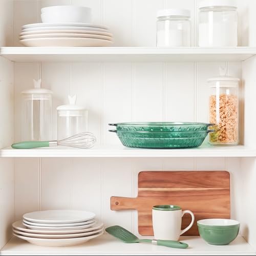 Mifoci 2 Pack Green Glass Pie Dish, 8 Inch Round Deep Plate, Tempered Glass Baking Dish, Non Toxic, Oven and Dishwasher Safe, Ideal for Baking Pies, Quiche and Desserts