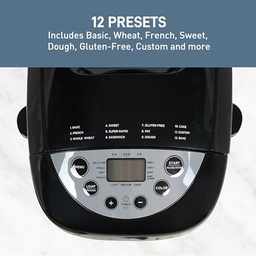West Bend Hi-Rise Bread Maker Machine Programmable 12 Programs Including Gluten Free & 3 Loaf Sizes and Crust Colors with Traditionally-Shaped Horizontal Bread Pan with Dual Knead Blades, 3-Lb, Gray