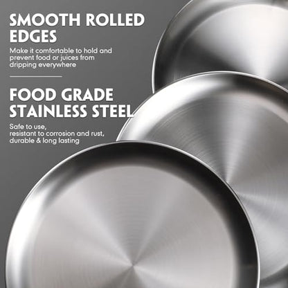 Thenshop 8 Pieces 9 Inch Pizza Pans Bulk Stainless Steel Sets Round Bakeware Pizza Trays for Oven Kitchen Baking Home Restaurant Safe Sturdy Reusable Easy Clean(Silver)