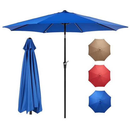 OLIXIS 9ft Patio Umbrella with Tilt and Crank Button & 8 Sturdy Ribs Waterproof, 9 Feet Patio Table Umbrella Perfect for Poolside, Terrace, Beach and Outdoor Restaurant, Blue