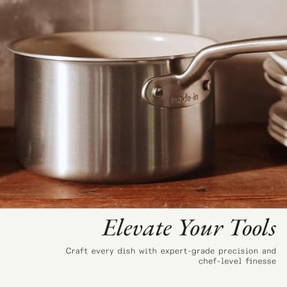 Made In Cookware | 5 Pc Ceramic Non Stick Cookware Set | 5 Ply Clad | Includes Ceramic Non Stick Frying Pan, Saucepan and Saucier with Lid | Professional Cookware