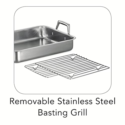Tramontina 13.5-Inch Stainless Steel Roasting Pan with Rack, Turkey Roaster for Oven, Dishwasher Safe, Made in Brazil