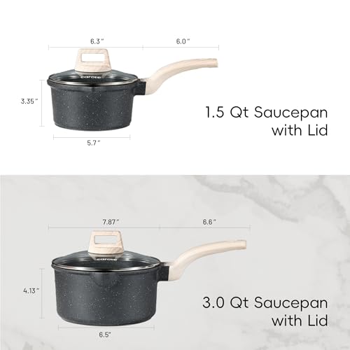 CAROTE 1.5Qt & 3.0Qt Sauce Pan Sets with Lid Cooking Pots Nonstick Saucepans Cookware Set with Pour Spout Small Kitchen Pot, Induction Comptable, Easy to Clean, PFOA FREE (Classic Granite)
