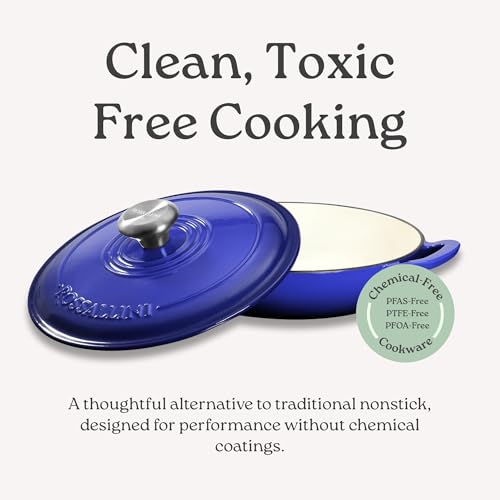 ROSSALLINI Signature Enameled Cast Iron Braiser, Non-Stick Serving Pot with Tight Fitting Lid for Perfect Roasting, Baking, Sauteing, Searing, and Pan Frying | 2.25Q (2.1L) - White