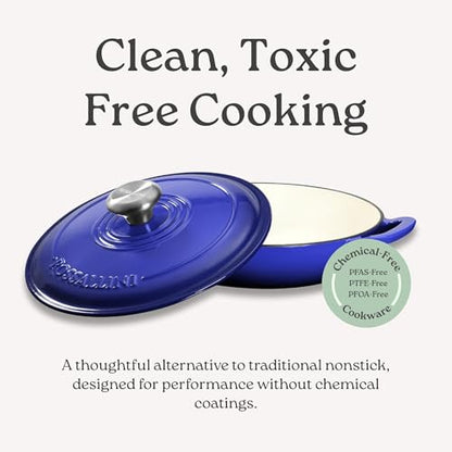 ROSSALLINI Signature Enameled Cast Iron Braiser, Non-Stick Serving Pot with Tight Fitting Lid for Perfect Roasting, Baking, Sauteing, Searing, and Pan Frying | 2.25Q (2.1L) - White