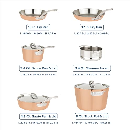 Viking Contemporary 4-Ply Pots and Pan Set, 9 Piece Copper Kitchen Cookware with Metal Lids